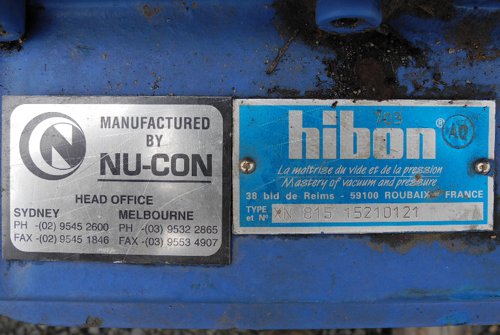 Hibon XN 815 blower data plate