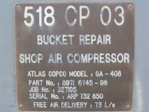 Atlas Copco electric compressor data plate