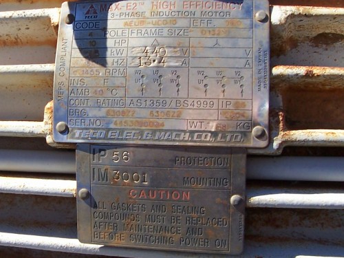 Teco electric motor data plate