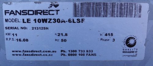 11 kW exhaust fan data plate