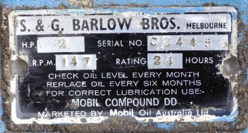 Barlow reduction gear box data plate